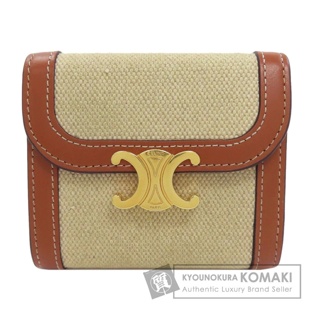 Celine Flap Wallet Triomphe Bi fold coin purse Canvas Leather